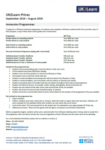 Immersion Programme fees